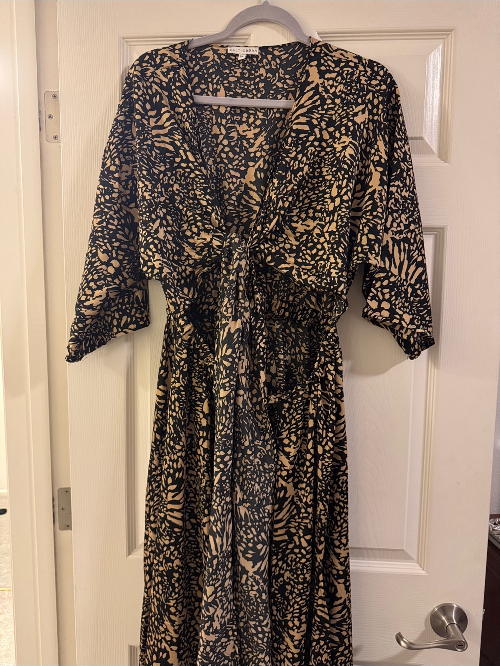 Baltic Born Black & Beige Printed Tie-Front Maxi Dress